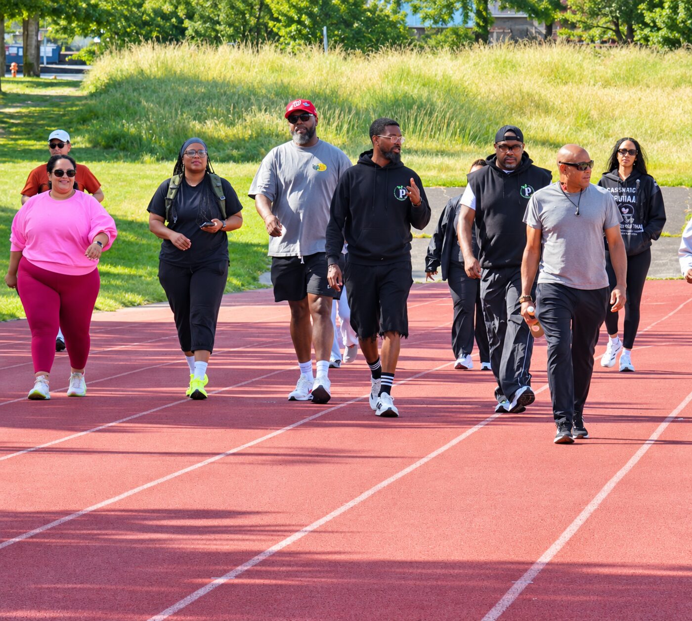 Group walking on a track