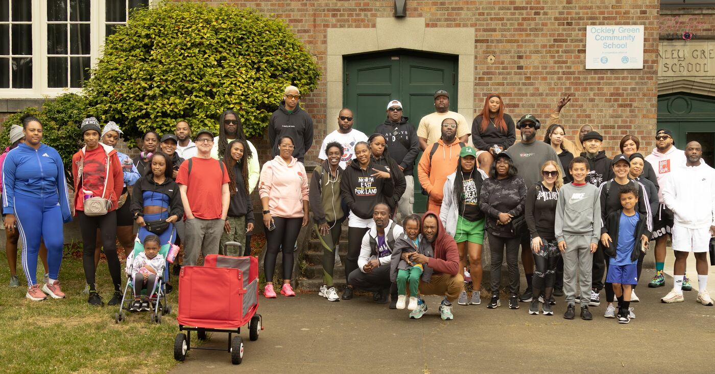 Large group photo outside Ockley Green Community School